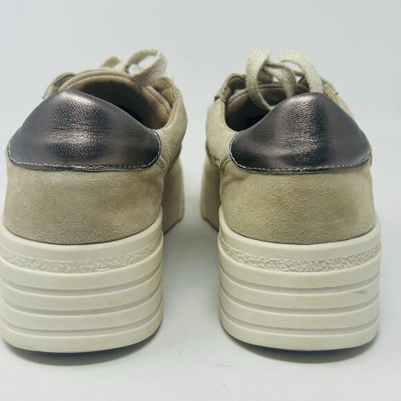 Overland Keri Platform Sneakers Size 39 8.5 Tan Perforated Suede Leather - Picture 10 of 15